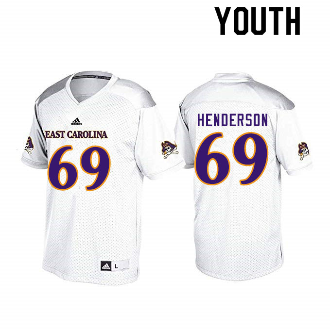 Youth #69 Noah Henderson ECU Pirates College Football Jerseys Sale-White